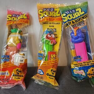 PEZ SOURZ SOURS SET of 3 WATERMELON,PINEAPPLE,BLUE RASPBERRY SEALED BAGS
